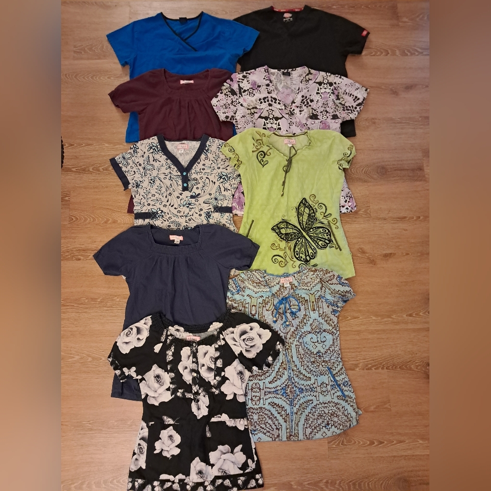 KOI DICKIES Boho hippie chic Scrub Top Bundle Cute Designs Prints + Solids XS